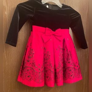 Bonnie Baby Girls Longsleeve Black Red Christmas Dress Sz- 24 Months